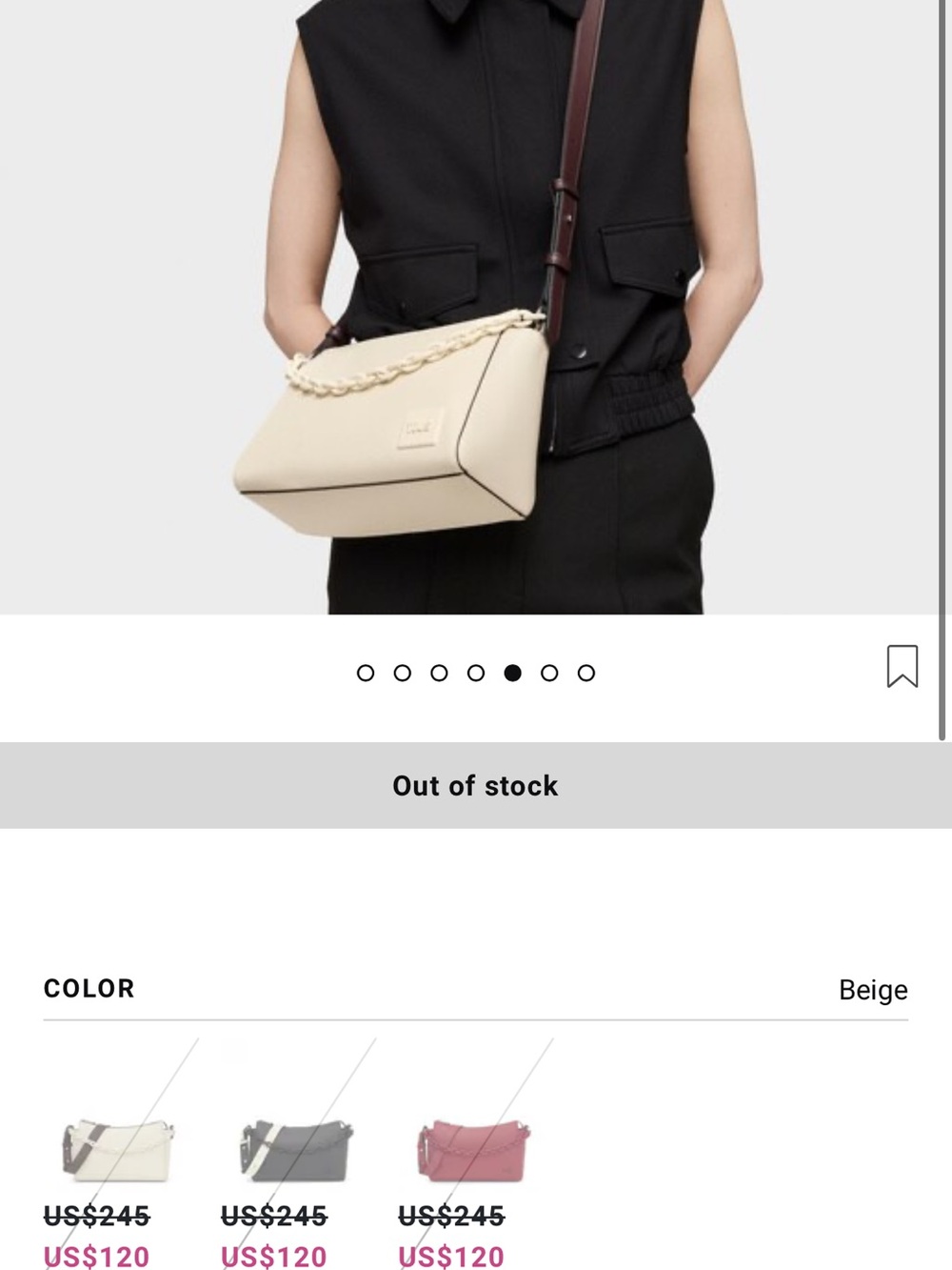 Cream Crossbody Shoulder Bag with Chain Detail